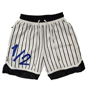 Nike Shorts Mens Small White Black Pinstripe Dri-FIT Mesh 1/2 Graphic Basketball